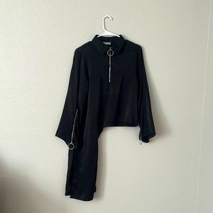 Stylish geometric cut pitch black tops